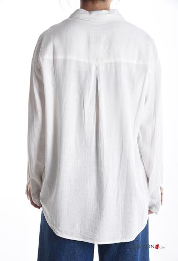 Camisa de Lino manga larga con cuello Patrón bordado con botones - ph 2