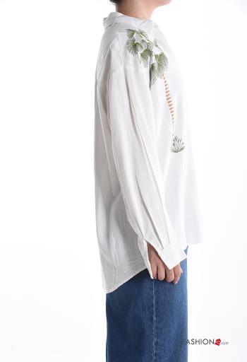 Camisa de Lino manga larga con cuello Patrón bordado con botones - ph 3