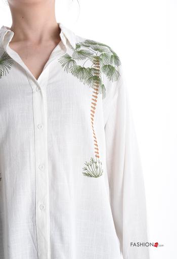 Camisa de Lino manga larga con cuello Patrón bordado con botones - ph 4