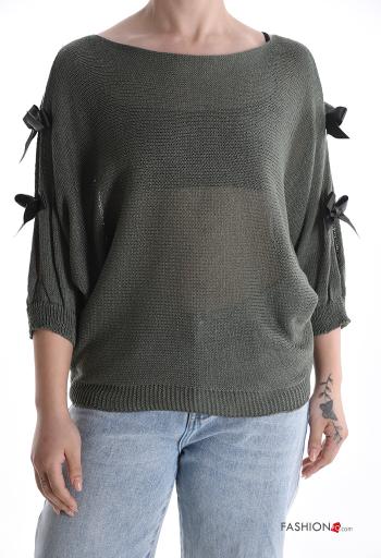 Strickpullover mit Schleife schulterfrei 3/4 ärmel