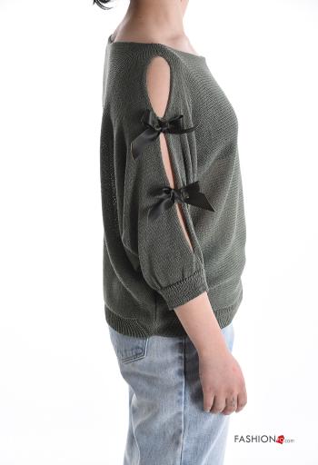 Strickpullover mit Schleife schulterfrei 3/4 ärmel - ph 3