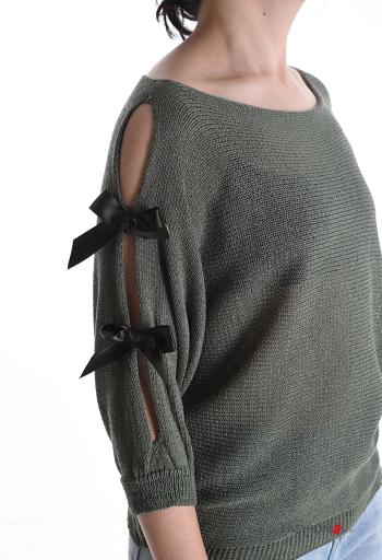 Strickpullover mit Schleife schulterfrei 3/4 ärmel - ph 4