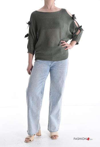 Strickpullover mit Schleife schulterfrei 3/4 ärmel - ph 5
