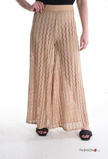 Pantalone lurex wide leg Fantasia ricamata con fodera con elastico