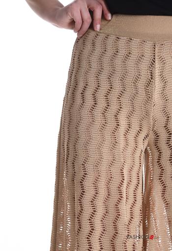 Pantalone lurex wide leg Fantasia ricamata con fodera con elastico - ph 4