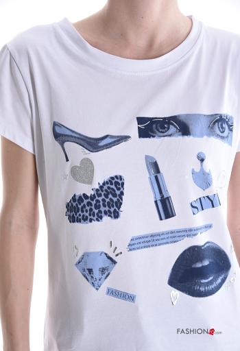 Patterned short sleeve crew neck Cotton T-shirt - ph 4
