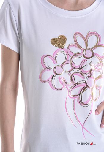 T-shirt in Cotone brillante maniche corte girocollo Fantasia stampata - ph 4