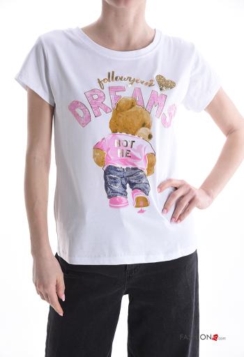 Patterned short sleeve crew neck Cotton T-shirt - ph 1