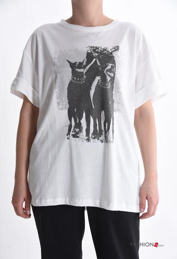 Patterned short sleeve crew neck Cotton T-shirt - ph 1