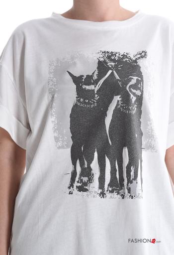 Patterned short sleeve crew neck Cotton T-shirt - ph 4