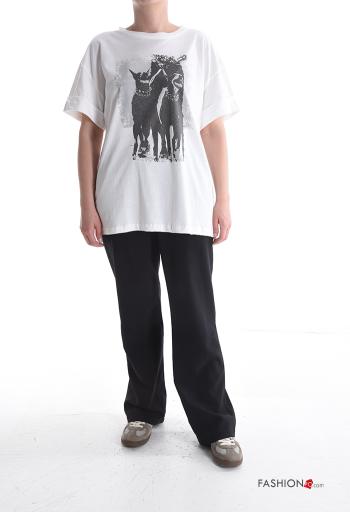 Patterned short sleeve crew neck Cotton T-shirt - ph 5