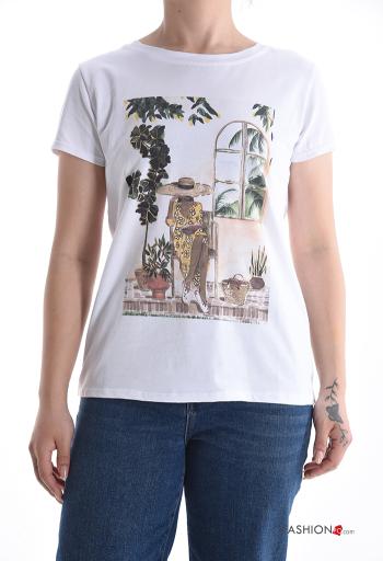 T-shirt in Cotone maniche corte girocollo Fantasia stampata