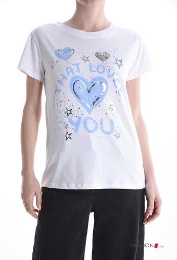 Patterned short sleeve crew neck Cotton T-shirt - ph 1