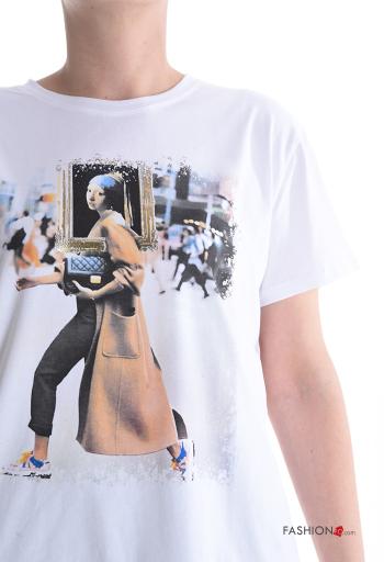 T-shirt em Algodão manga curta gola redonda Padrão Estampado - ph 4