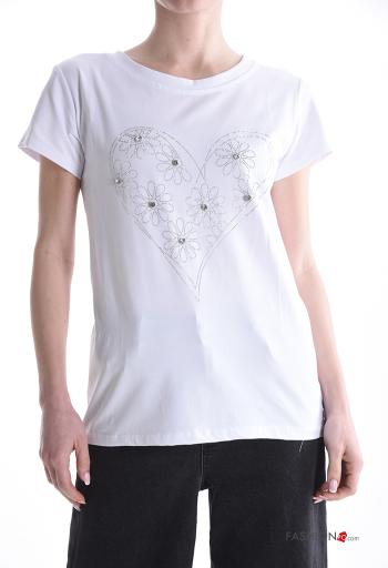 T-shirt in Cotone maniche corte girocollo Fantasia mista con strass