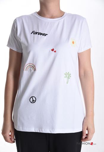T-shirt in Cotone maniche corte girocollo Fantasia ricamata