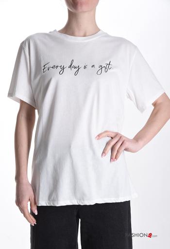 T-shirt in Cotone maniche corte girocollo Fantasia scritta