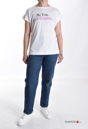 Lettering print short sleeve crew neck Cotton T-shirt - ph 5