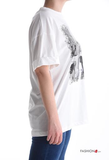 Bedrucktes kurze ärmel u-boot ausschnitt T-shirt aus Baumwolle - ph 3