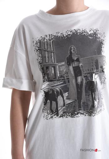 Bedrucktes kurze ärmel u-boot ausschnitt T-shirt aus Baumwolle - ph 4