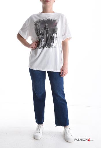 Bedrucktes kurze ärmel u-boot ausschnitt T-shirt aus Baumwolle - ph 5