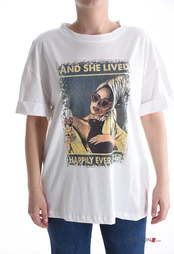 Patterned short sleeve crew neck Cotton T-shirt - ph 1