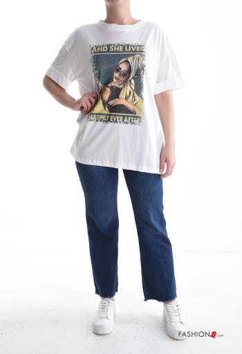 Patterned short sleeve crew neck Cotton T-shirt - ph 5