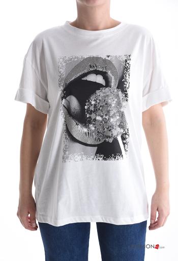 Patterned short sleeve crew neck Cotton T-shirt