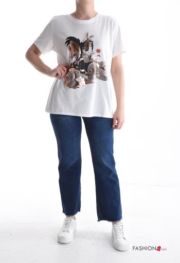 Patterned short sleeve crew neck Cotton T-shirt - ph 5