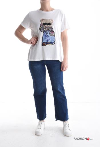 T-shirt em Algodão manga curta gola redonda Padrão Estampado - ph 5