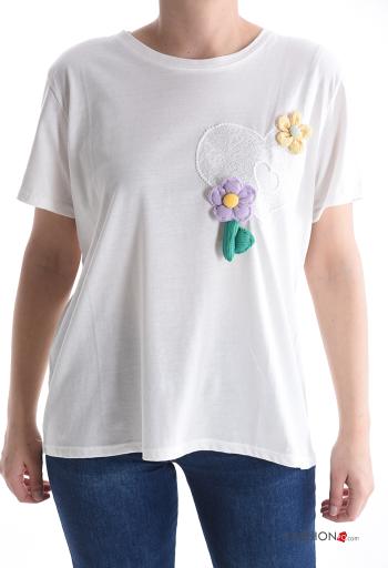 Embroidered short sleeve crew neck Cotton T-shirt - ph 1
