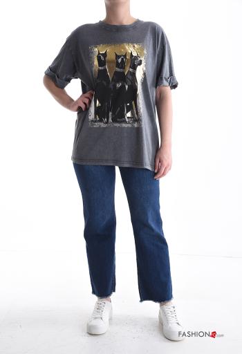 T-shirt in Cotone maniche corte girocollo Fantasia stampata - ph 5