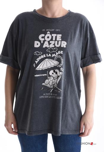 Patterned short sleeve crew neck Cotton T-shirt - ph 1