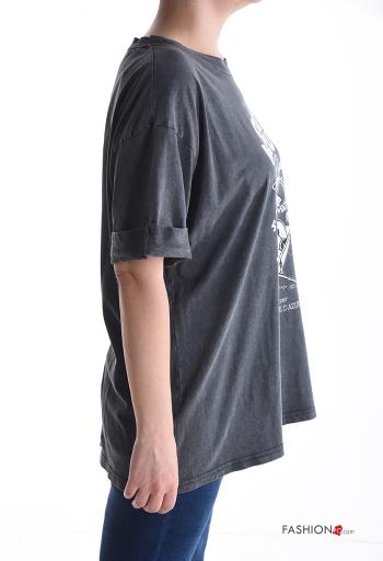 Patterned short sleeve crew neck Cotton T-shirt - ph 3