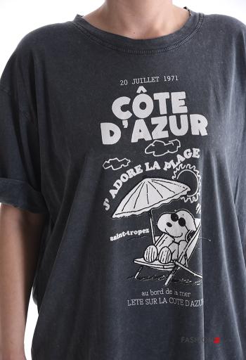 Patterned short sleeve crew neck Cotton T-shirt - ph 4