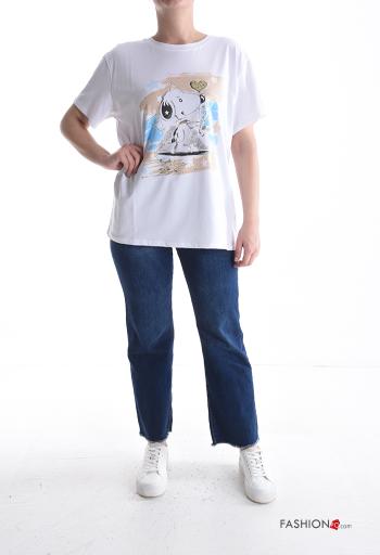 Patterned short sleeve crew neck Cotton T-shirt - ph 5