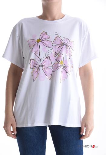 Patterned short sleeve crew neck Cotton T-shirt - ph 1