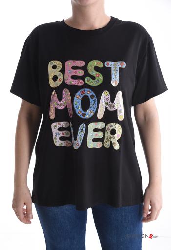 T-shirt em Algodão manga curta gola redonda Padrão Estampado