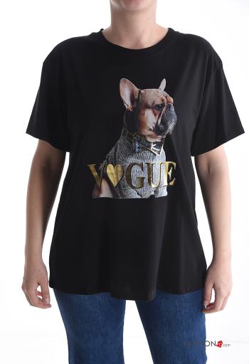 Patterned short sleeve crew neck Cotton T-shirt - ph 1