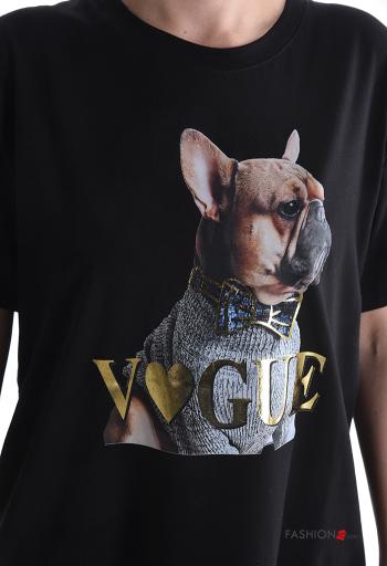 Patterned short sleeve crew neck Cotton T-shirt - ph 4