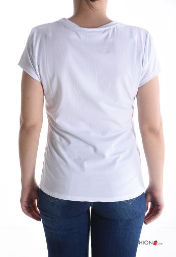 heart motif short sleeve crew neck tulle Cotton T-shirt - ph 2