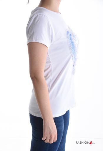 heart motif short sleeve crew neck tulle Cotton T-shirt - ph 3