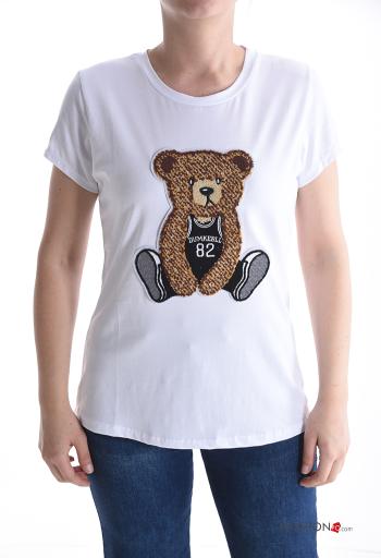 T-shirt em Algodão manga curta gola redonda Padrão animais