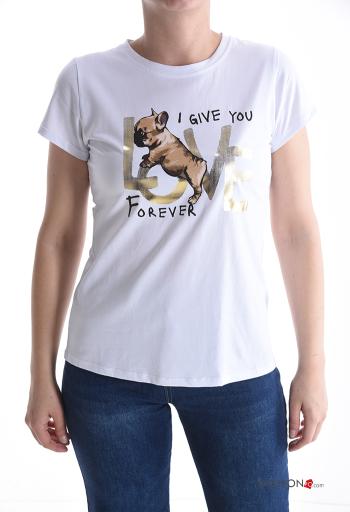 Patterned short sleeve crew neck Cotton T-shirt - ph 1