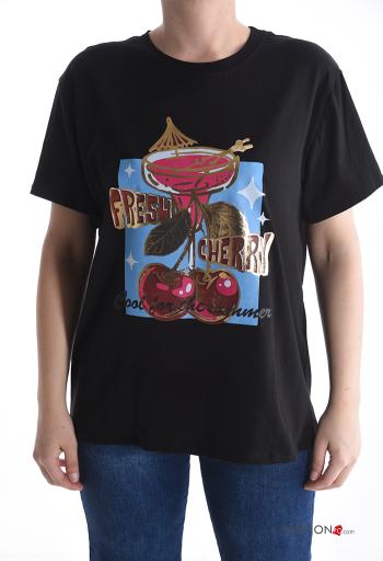 Patterned short sleeve crew neck Cotton T-shirt - ph 1