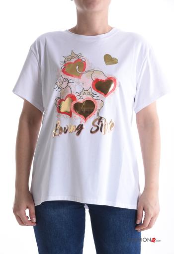 Patterned short sleeve crew neck Cotton T-shirt