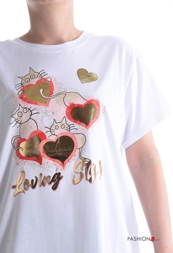 Patterned short sleeve crew neck Cotton T-shirt - ph 4