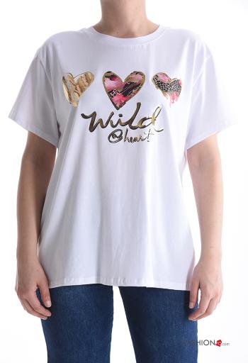 T-shirt en Coton manches courtes col rond imprimé