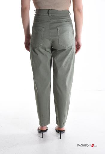 high waist Cotton Trousers with buttons with zip with pockets - ph 2