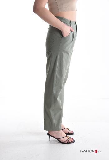 high waist Cotton Trousers with buttons with zip with pockets - ph 3